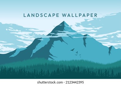 blue tosca mountain with deer landscape vector illustration