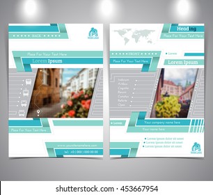 Blue tourist brochure or flyer design template vector modern style