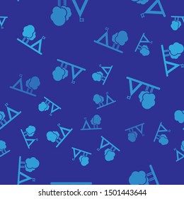 Blue Tourist tent with flag icon isolated seamless pattern on blue background. Camping symbol.  Vector Illustration