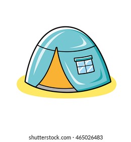 Blue tourist tent icon isolated.