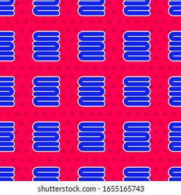 Blue Towel stack icon isolated seamless pattern on red background.  Vector Illustration