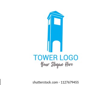 Blue tower logo template with one window and a roof