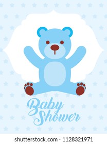 blue toy bear baby shower invitation card