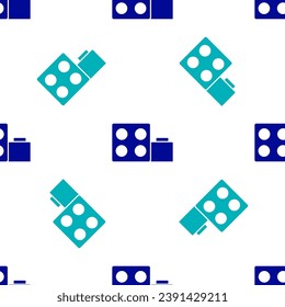 Blue Toy building block bricks for children icon isolated seamless pattern on white background.  Vector