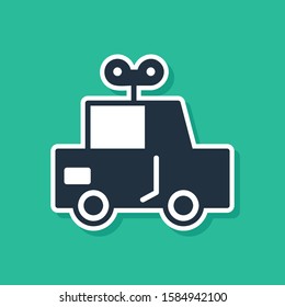 Blue Toy car icon isolated on green background.  Vector Illustration