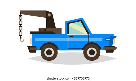 Blue toy car. Pick-up with a winch. Vector illustration. Flat style 