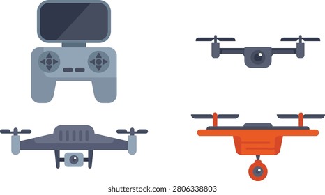 Blue toy car remote control and red toy airplane with remote outdoors on white background vector illustration