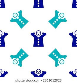 Blue Toy puppet doll on hand icon isolated seamless pattern on white background.  Vector