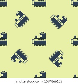 Blue Toy train icon isolated seamless pattern on yellow background.  Vector Illustration