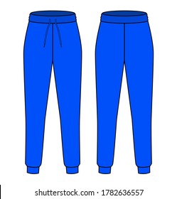 Blue Tracksuit Pants Vector For Template.Front And Back Views.