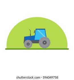 Blue tractor in cute flat style. Vector illustration.