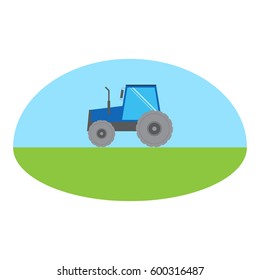 Blue tractor in cute flat style. Vector illustration.