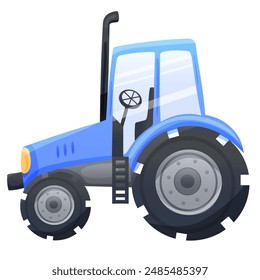 Blue tractor for farm or building. Vector illustration for kids