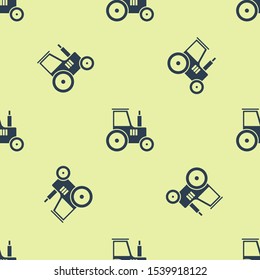 Blue Tractor icon isolated seamless pattern on yellow background.  Vector Illustration
