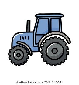 A blue tractor with large black tires. The tractor has a simple design and is commonly used in agriculture for various farming tasks.