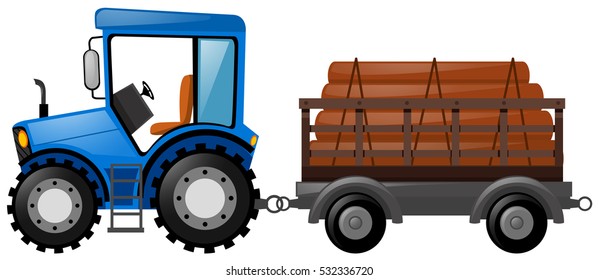 tractor azul cargado con ilustración de troncos