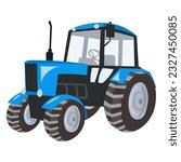 Blue tractor on white background - vector image. Agriculture and rural concept 