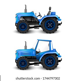 blue tractor on white background. Agricultural transport for GARDENS  svg