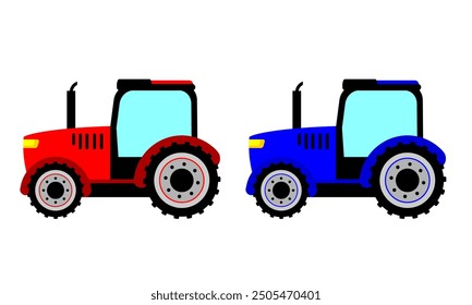 Blue Tractor and Red Tractor vector illustration cartoon style for education or many purpose. Farm Transportation Vehicle Tractor Printable