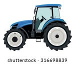 Blue tractor a side view on white background