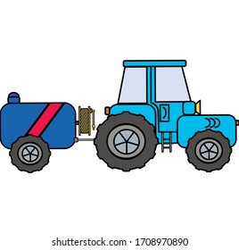 Blue tractor with water bowser svg