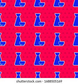 Blue Traditional Chinese tea ceremony icon isolated seamless pattern on red background. Teapot with cup.  Vector Illustration