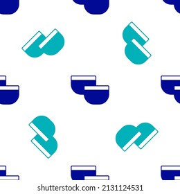 Blue Traditional Chinese tea ceremony icon isolated seamless pattern on white background. Teapot with cup.  Vector
