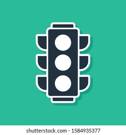 Blue Traffic light icon isolated on green background.  Vector Illustration
