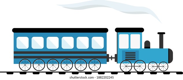 Blue train ,illustration, vector on white background.