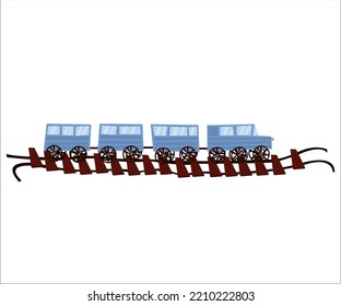 A blue train on a railway track. This logotype can be used for transporting companies. Vector illustration, isolated.