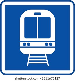 Blue Train Station Sign. Square Road Sign. Vector Icons