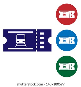 Blue Train ticket icon isolated on white background. Travel by railway. Set color icons in circle buttons. Vector Illustration