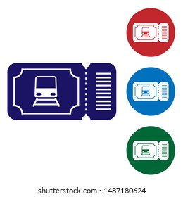 Blue Train ticket icon isolated on white background. Travel by railway. Set color icons in circle buttons. Vector Illustration