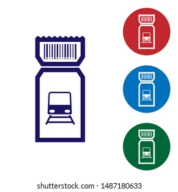 Blue Train ticket icon isolated on white background. Travel by railway. Set color icons in circle buttons. Vector Illustration