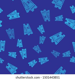 Blue Train ticket icon isolated seamless pattern on blue background. Travel by railway.  Vector Illustration