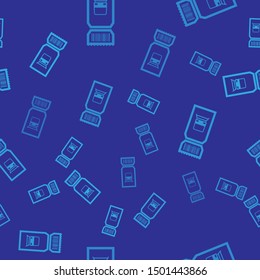 Blue Train ticket icon isolated seamless pattern on blue background. Travel by railway.  Vector Illustration