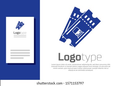 Blue Train ticket icon isolated on white background. Travel by railway. Logo design template element. Vector Illustration