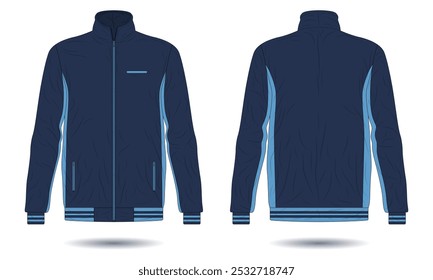 Blue training sports jacket mockup front and back view