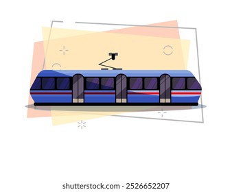 Blue tramway illustration. Vehicle, city transport. Transport concept. Vector illustration can be used for topics like social service, trip, transportation