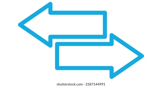  Blue transfer arrow icon. Double reverse symbol. Data transfer linear icon. Arrow to left and right symbol. Replace icon. Vector illustration of duel side arrow.