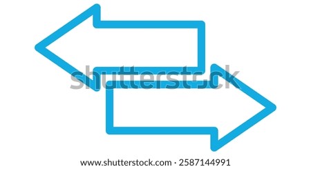  Blue transfer arrow icon. Double reverse symbol. Data transfer linear icon. Arrow to left and right symbol. Replace icon. Vector illustration of duel side arrow.