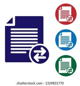 Blue Transfer files icon isolated on white background. Copy files, data exchange, backup, PC migration, file sharing concepts. Set color icon in circle buttons. Vector Illustration