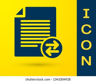 Blue Transfer files icon isolated on yellow background. Copy files, data exchange, backup, PC migration, file sharing concepts. Vector Illustration