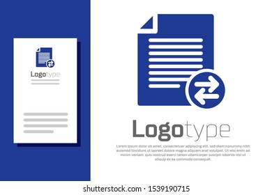 Blue Transfer files icon isolated on white background. Copy files, data exchange, backup, PC migration, file sharing concepts. Logo design template element. Vector Illustration