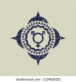 Blue transgender icon inside distressed grunge stamp
