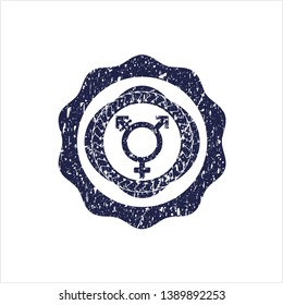 Blue transgender icon inside distressed rubber grunge texture stamp