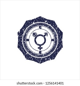 Blue transgender icon inside rubber grunge seal