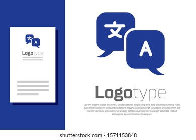 Blue Translator icon isolated on white background. Foreign language conversation icons in chat speech bubble. Translating concept. Logo design template element. Vector Illustration