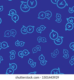 Blue Translator icon isolated seamless pattern on blue background. Foreign language conversation icons in chat speech bubble. Translating concept.  Vector Illustration