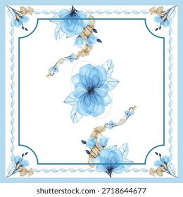 Blue Translucent Anemone Ginkgo Geometric Scarf Background